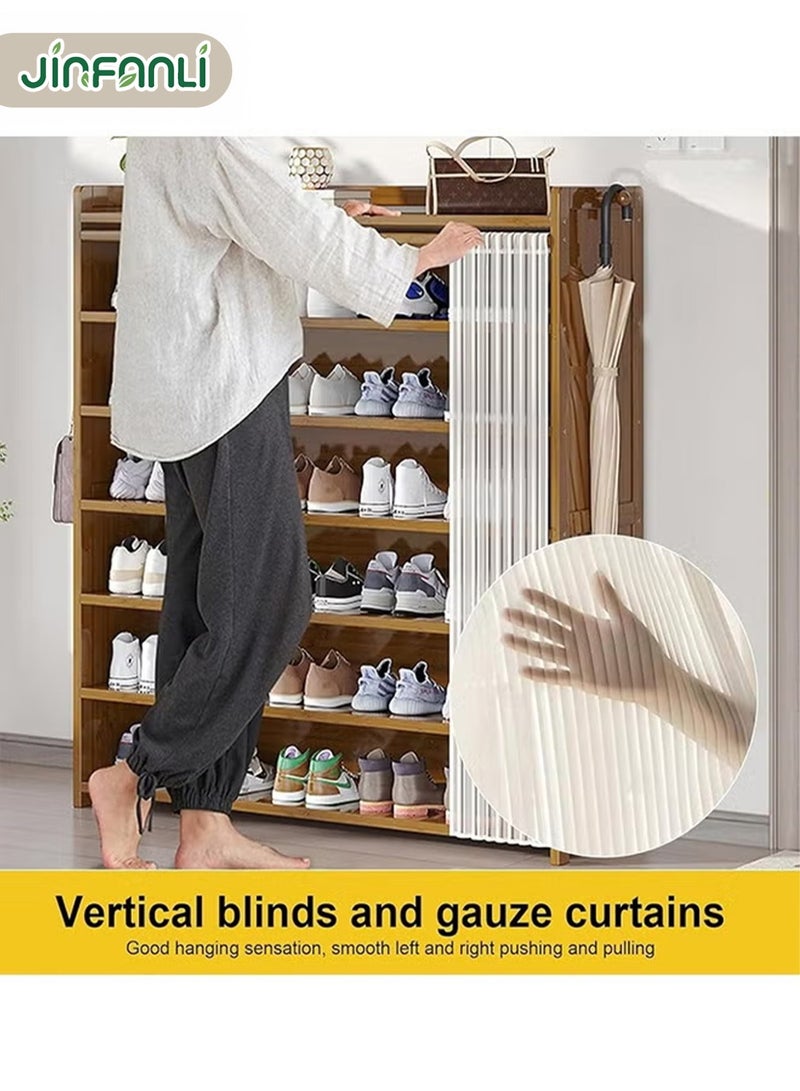 JINFANLI Shoe cabinet, bamboo shoe cabinet, freestanding shoe cabinet, modern narrow storage cabinet, suitable for corridors, bedrooms and entrances. Comes with dust curtain - 8 layers (brown) - Image 4